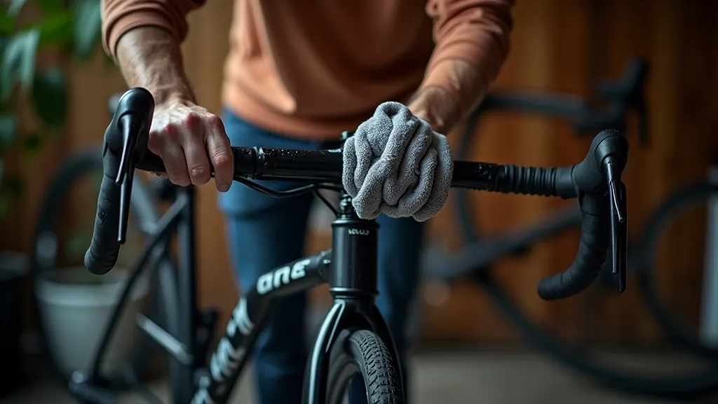 Velosipēds saunsteltas pēc lietus, ūdens noapļojot riteni, mājas garāžā