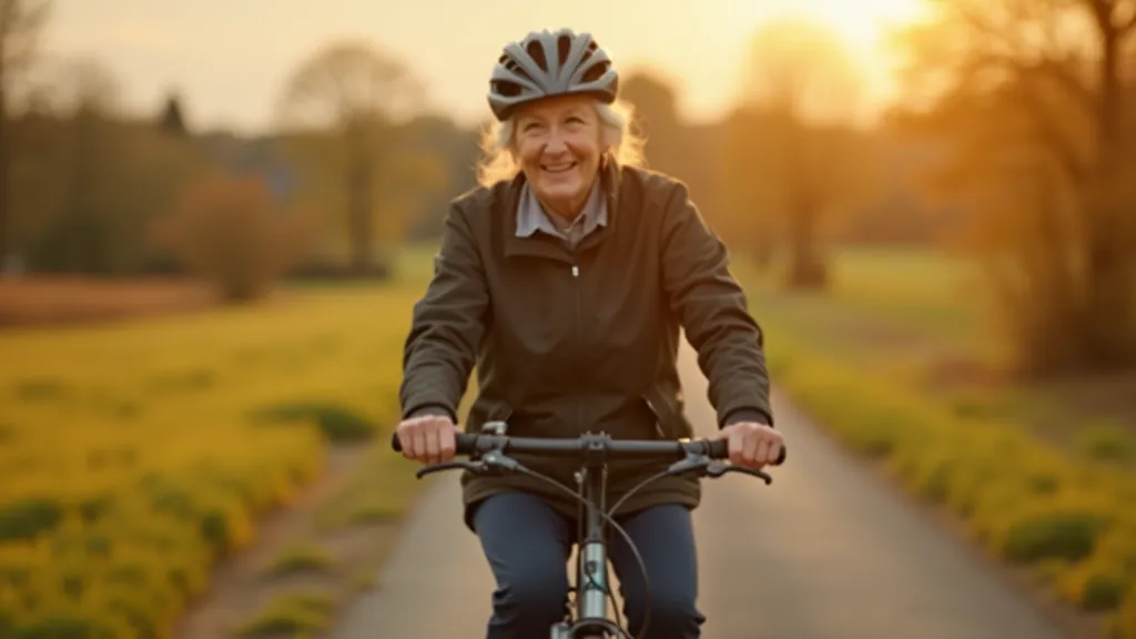 Divas senioras smaida un braucē kopā ar velosipēdiem uz lauku ceļa, skaista rudens diena, mierīga atmosfēra